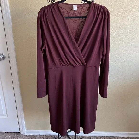 princess polly baby blue dress H&M Burgundy Dress Long Sleeve Button Up Women's Size 16 NWT